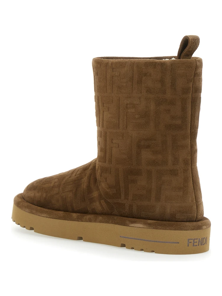 Brown Ankle Boots with All-Over FF Motif in Suede Woman alternative