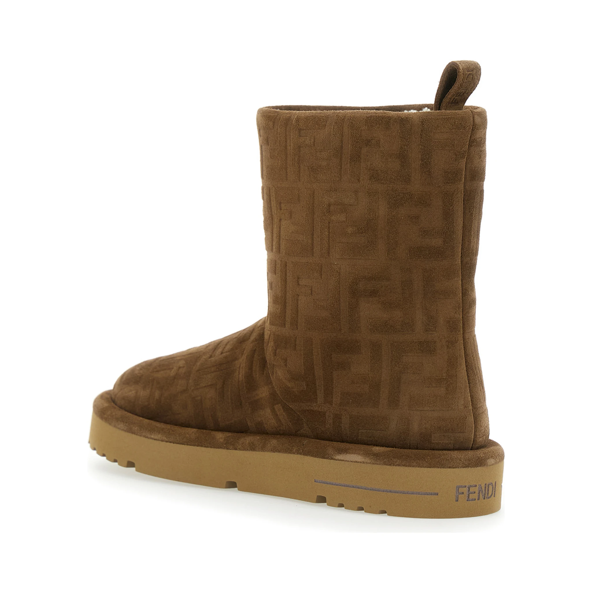 Brown Ankle Boots with All-Over FF Motif in Suede Woman