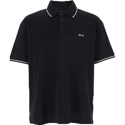 Black Polo Shirt with Classic Collar and Logo Lettering Embroidery on the Front in Cotton Man