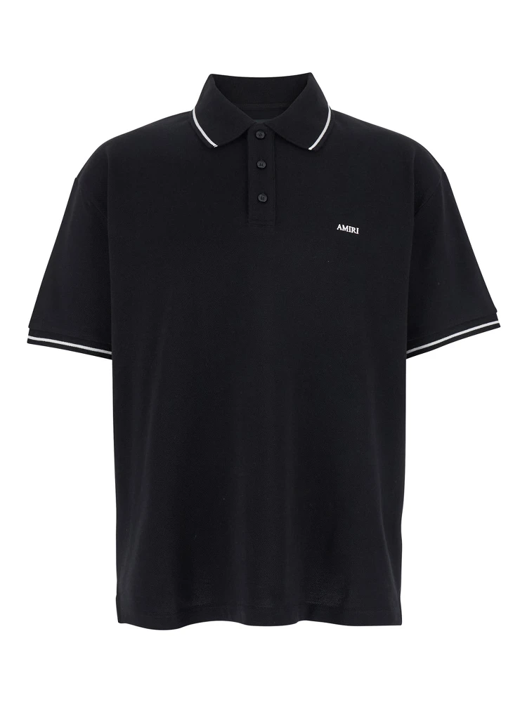 Black Polo Shirt with Classic Collar and Logo Lettering Embroidery on the Front in Cotton Man