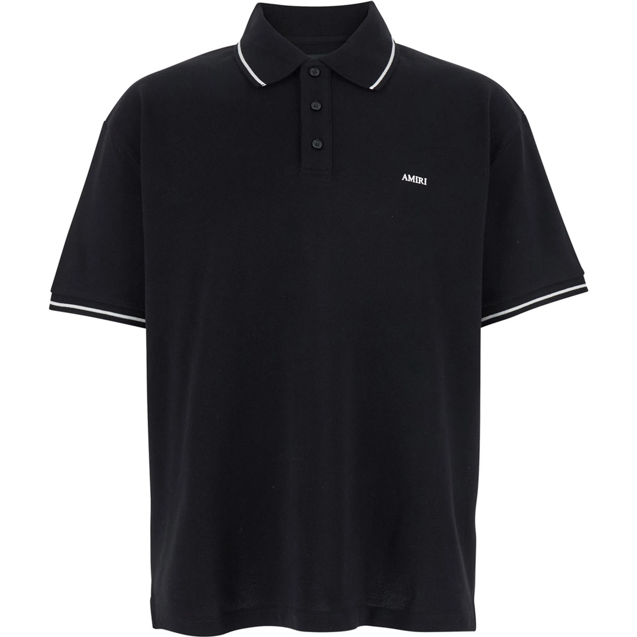 Black Polo Shirt with Classic Collar and Logo Lettering Embroidery on the Front in Cotton Man