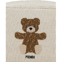 Beige Beauty Case with Logo Lettering and Bear on the Front in Cotton Blend Girl