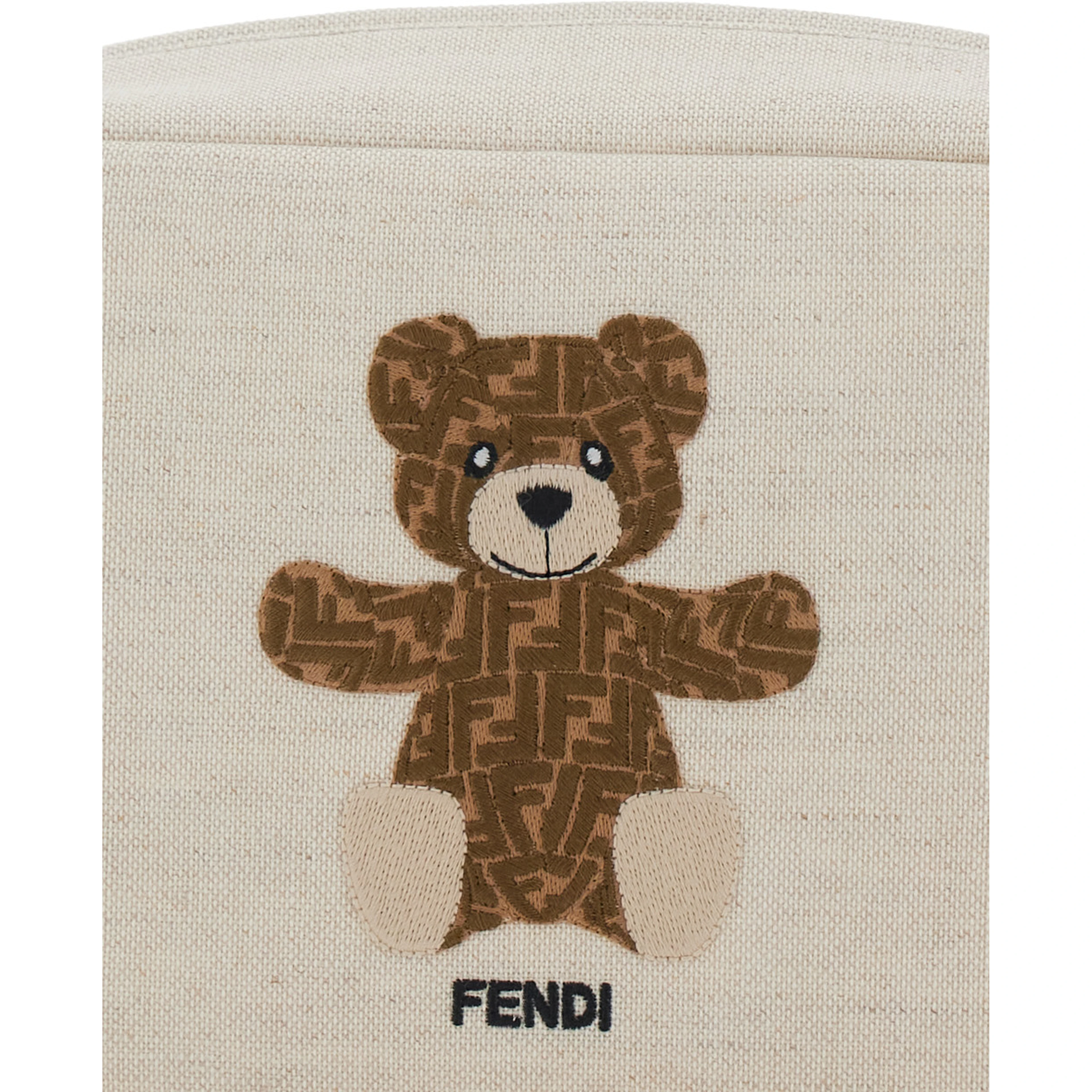 Beige Beauty Case with Logo Lettering and Bear on the Front in Cotton Blend Girl