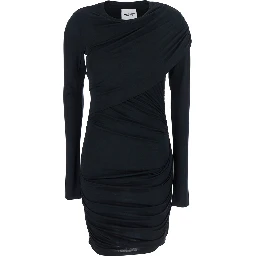 Denise Black Dress with Round Neckline and Ruffle Design in Fabric woman