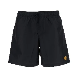 Black Swim Shorts with Elastic Drawstring Waist and Medusa Embroidery on the Front in Tech Fabric Man