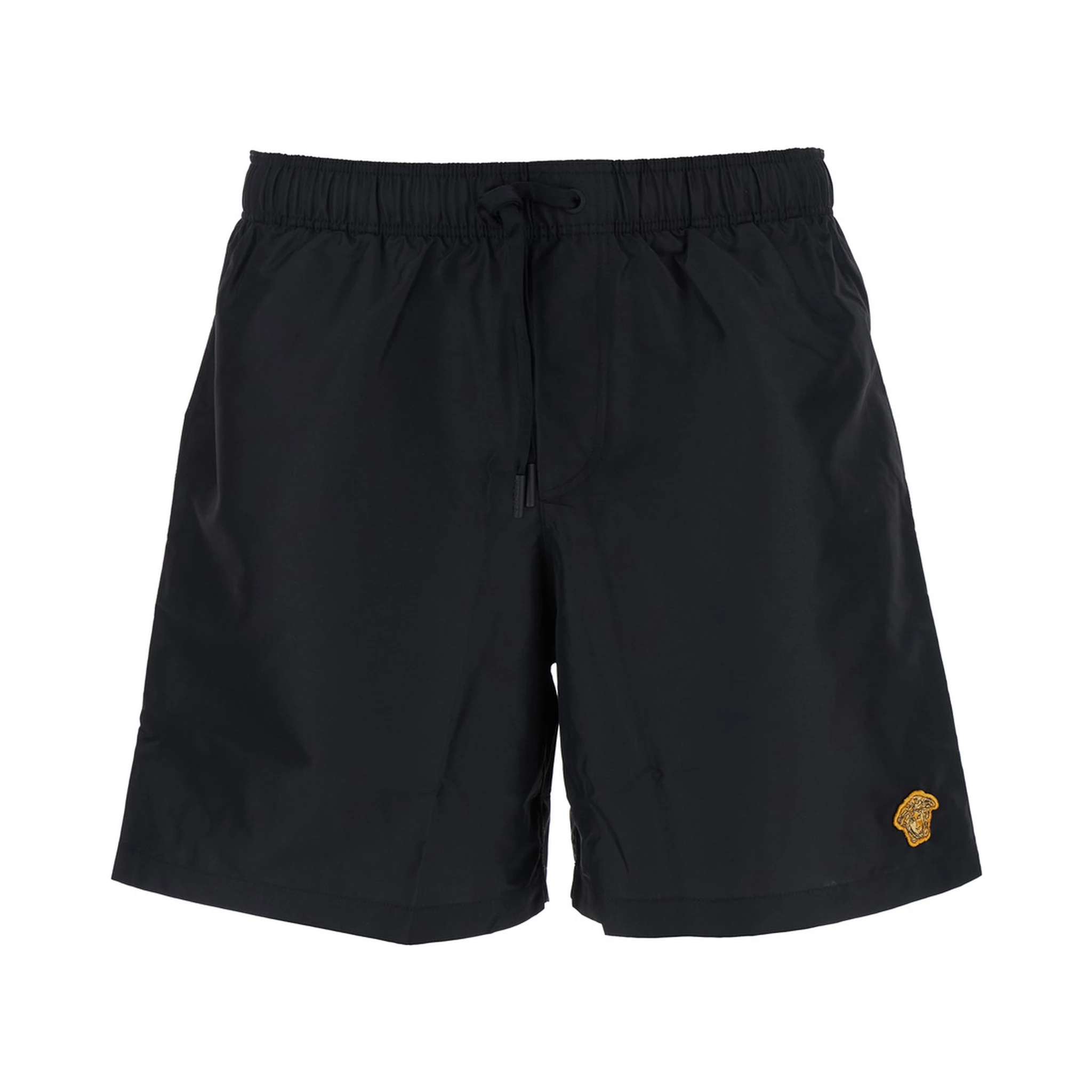 Black Swim Shorts with Elastic Drawstring Waist and Medusa Embroidery on the Front in Tech Fabric Man