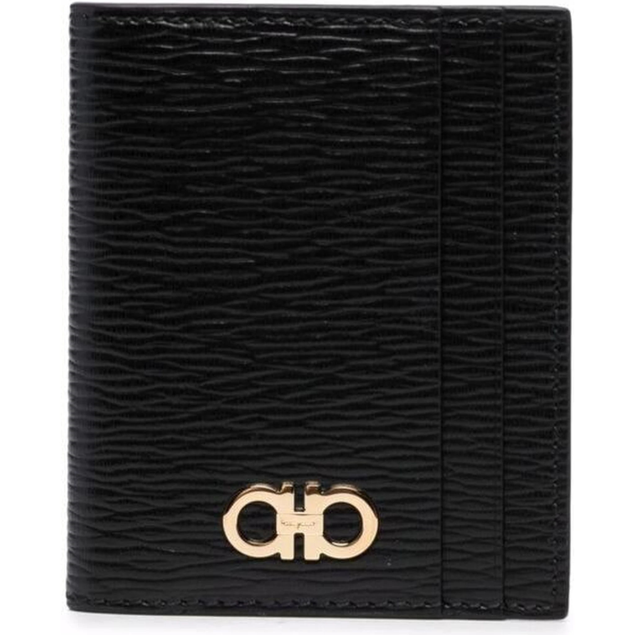 Black Cardholder with Gold-tone Gancini Logo in Calf Leather Man
