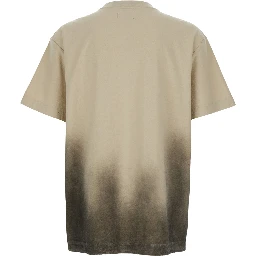 Beige Crewneck T-Shirt with Logo Print on the Front and Faded Effect in  Cotton Man