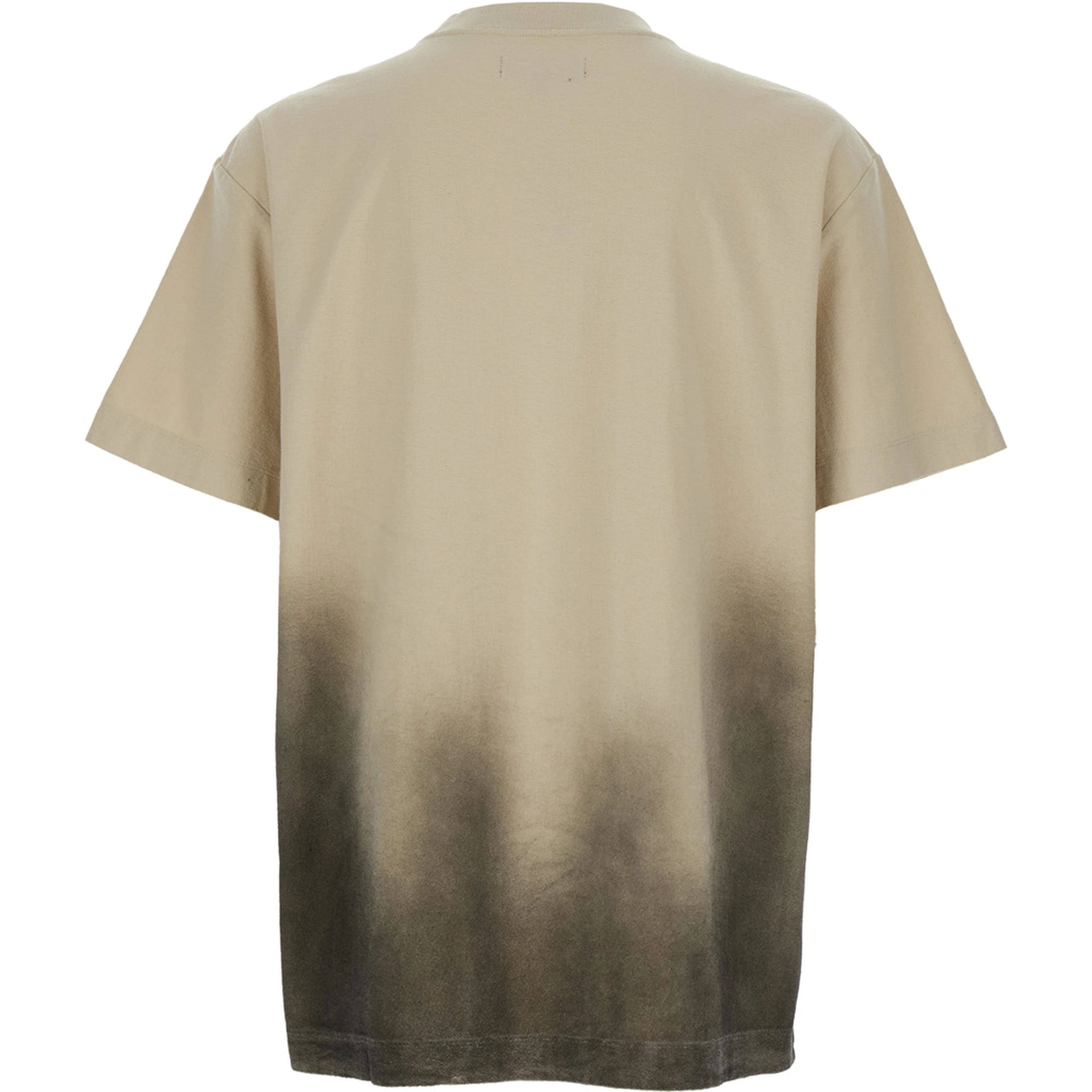 Beige Crewneck T-Shirt with Logo Print on the Front and Faded Effect in  Cotton Man