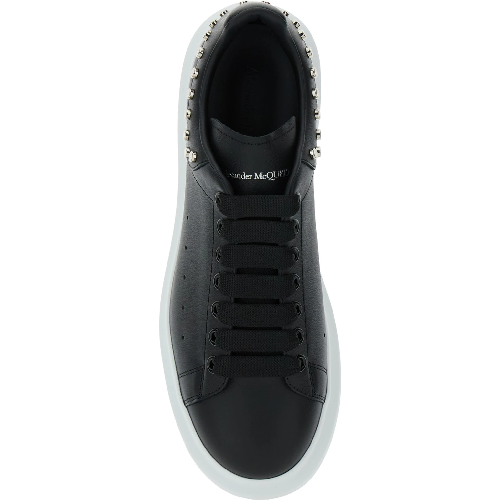 Black Low Top Sneakers with Stud Embellishments in Leather Man