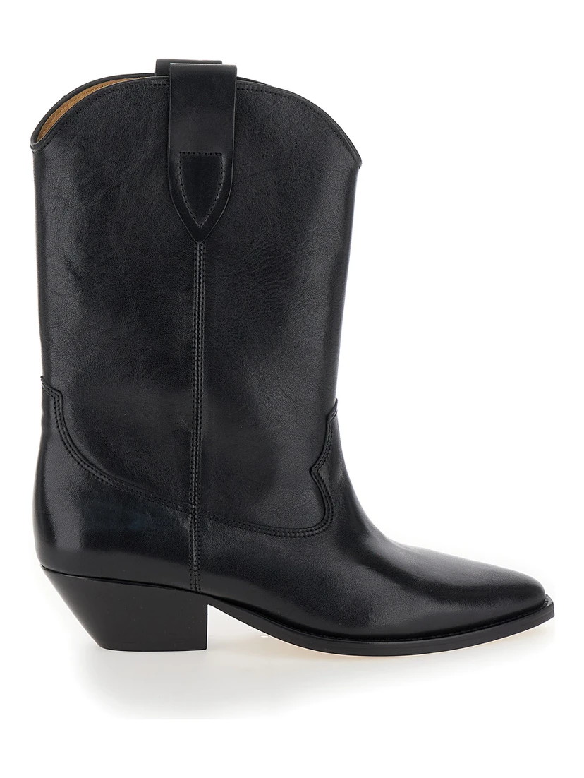 Duetro Black Ankle Boots with Western Heel in Leather Woman