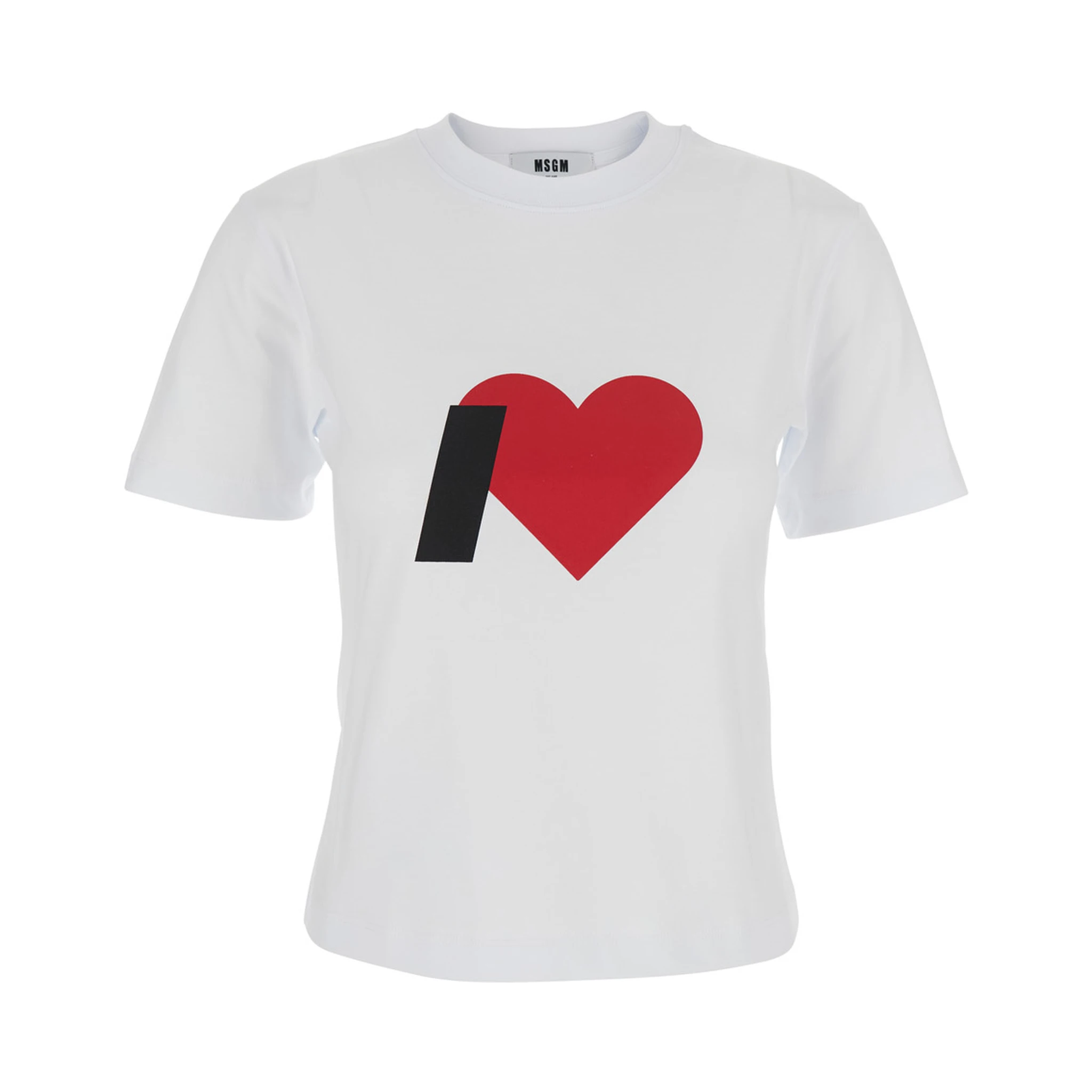 White Crewneck T-Shirt with Print on the Front and Logo Lettering on the Rear in Cotton Woman