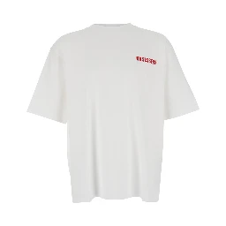 White T-Shirt with Logo on the Front in Cotton Man