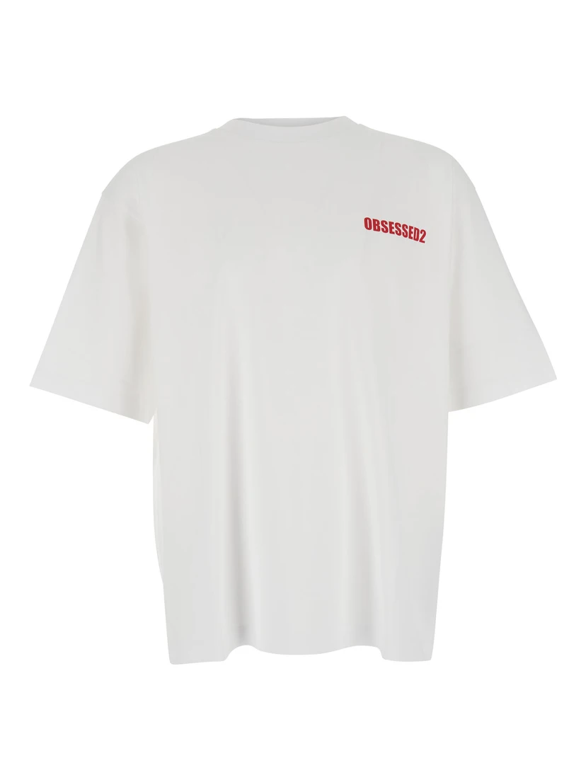 White T-Shirt with Logo on the Front in Cotton Man