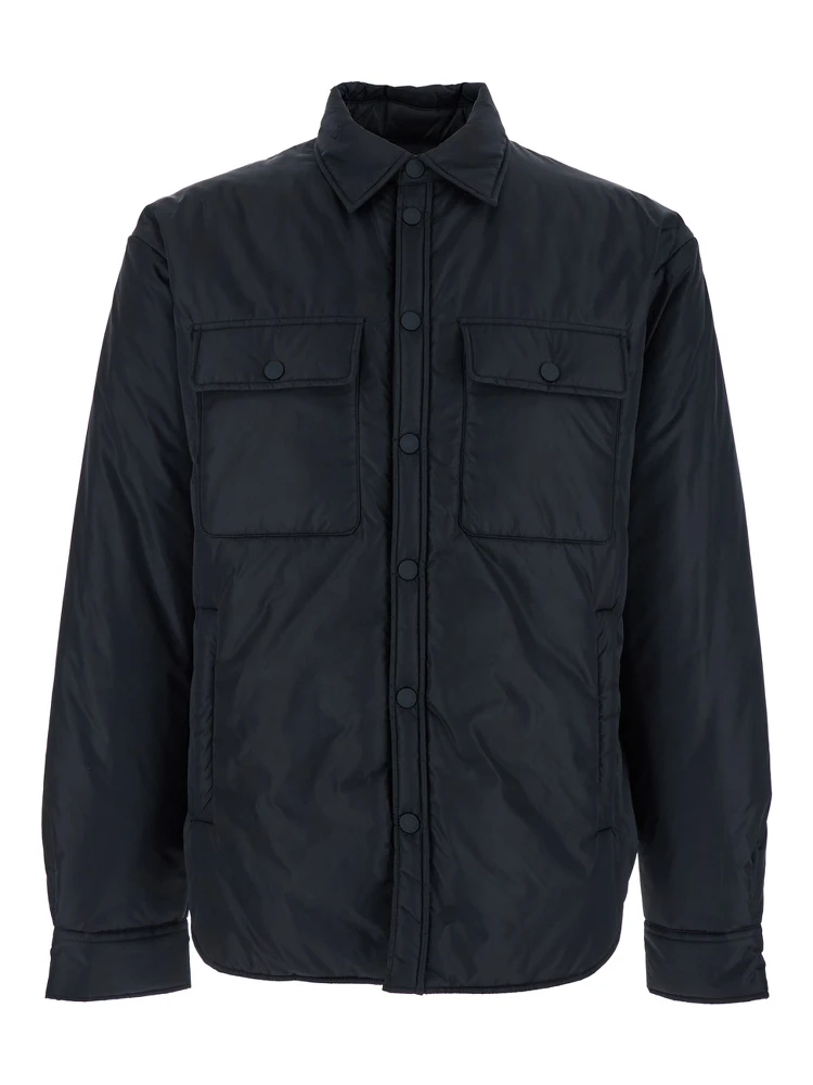 Black Jacket with Classic Collar and Logo Print on the Rear in Tech Fabric Man