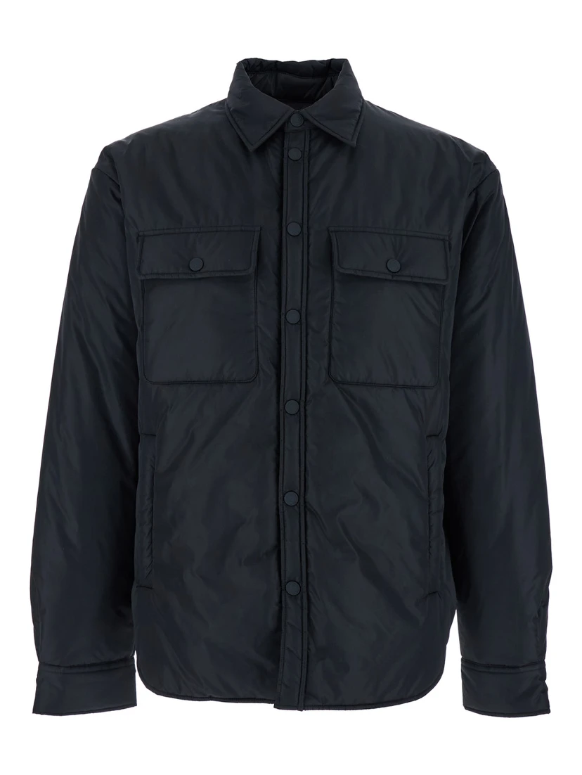 Black Jacket with Classic Collar and Logo Print on the Rear in Tech Fabric Man