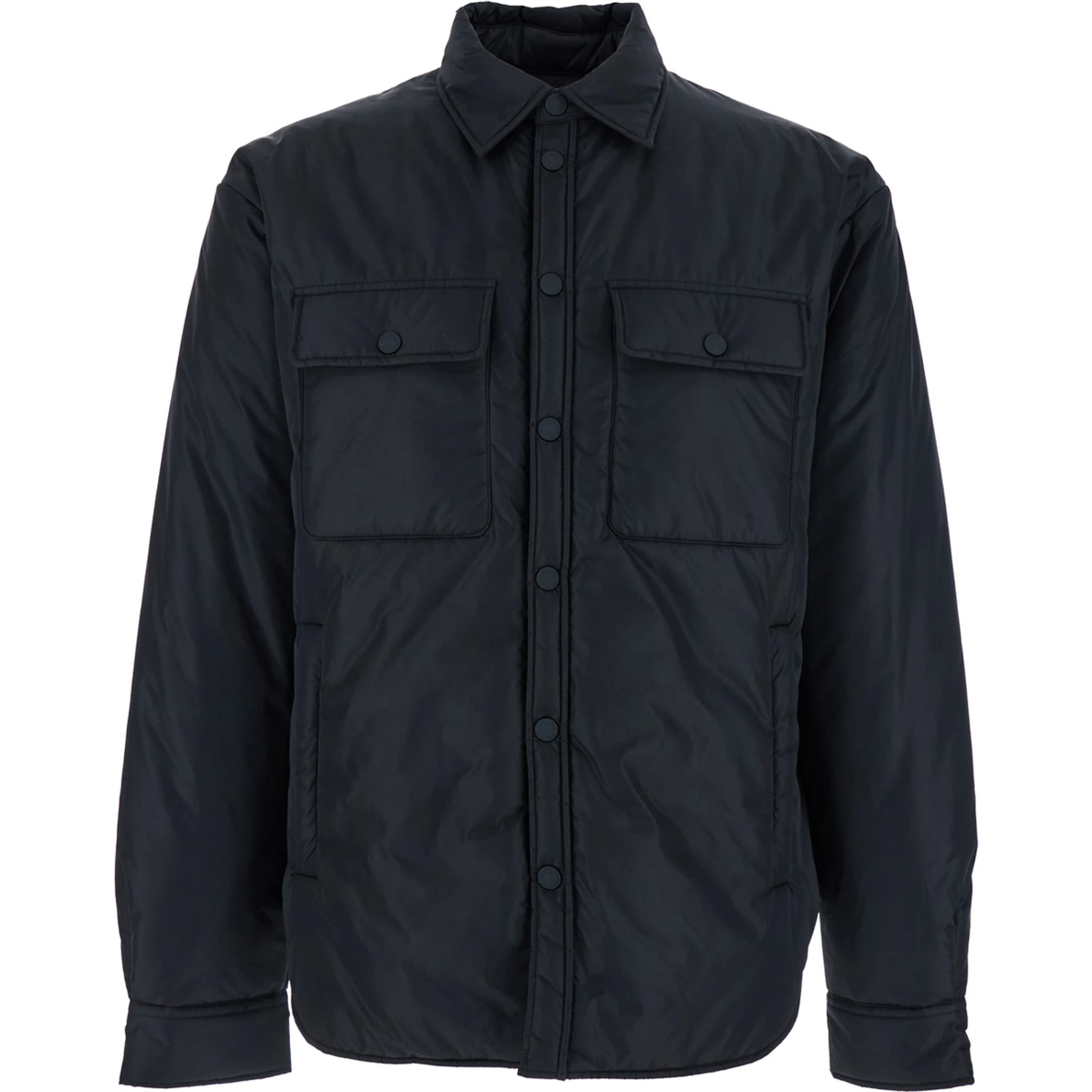 Black Jacket with Classic Collar and Logo Print on the Rear in Tech Fabric Man
