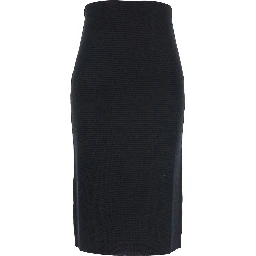 Black Knit Midi Skirt with Concealed Zip Closure in Wool Woman