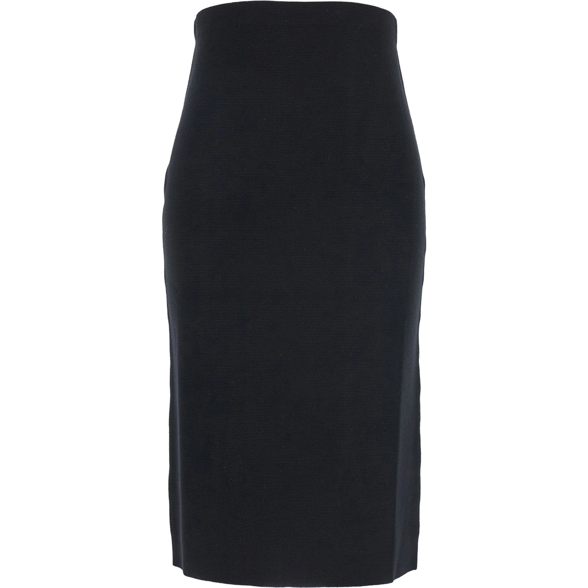 Black Knit Midi Skirt with Concealed Zip Closure in Wool Woman