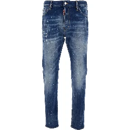 Cool Gut Blue Jeans with Belt Loops and All-Over Painted Details in Denim Man