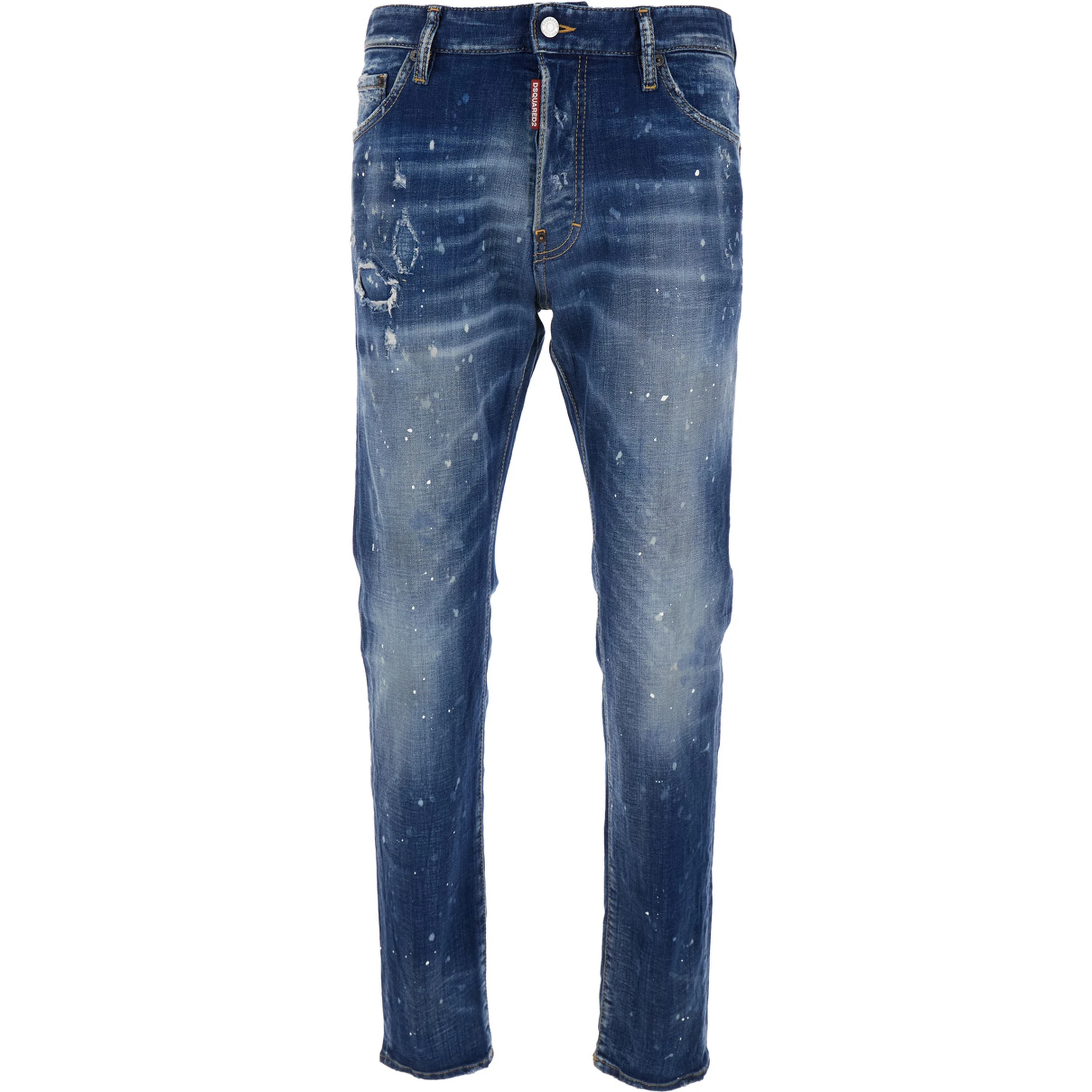 Cool Gut Blue Jeans with Belt Loops and All-Over Painted Details in Denim Man