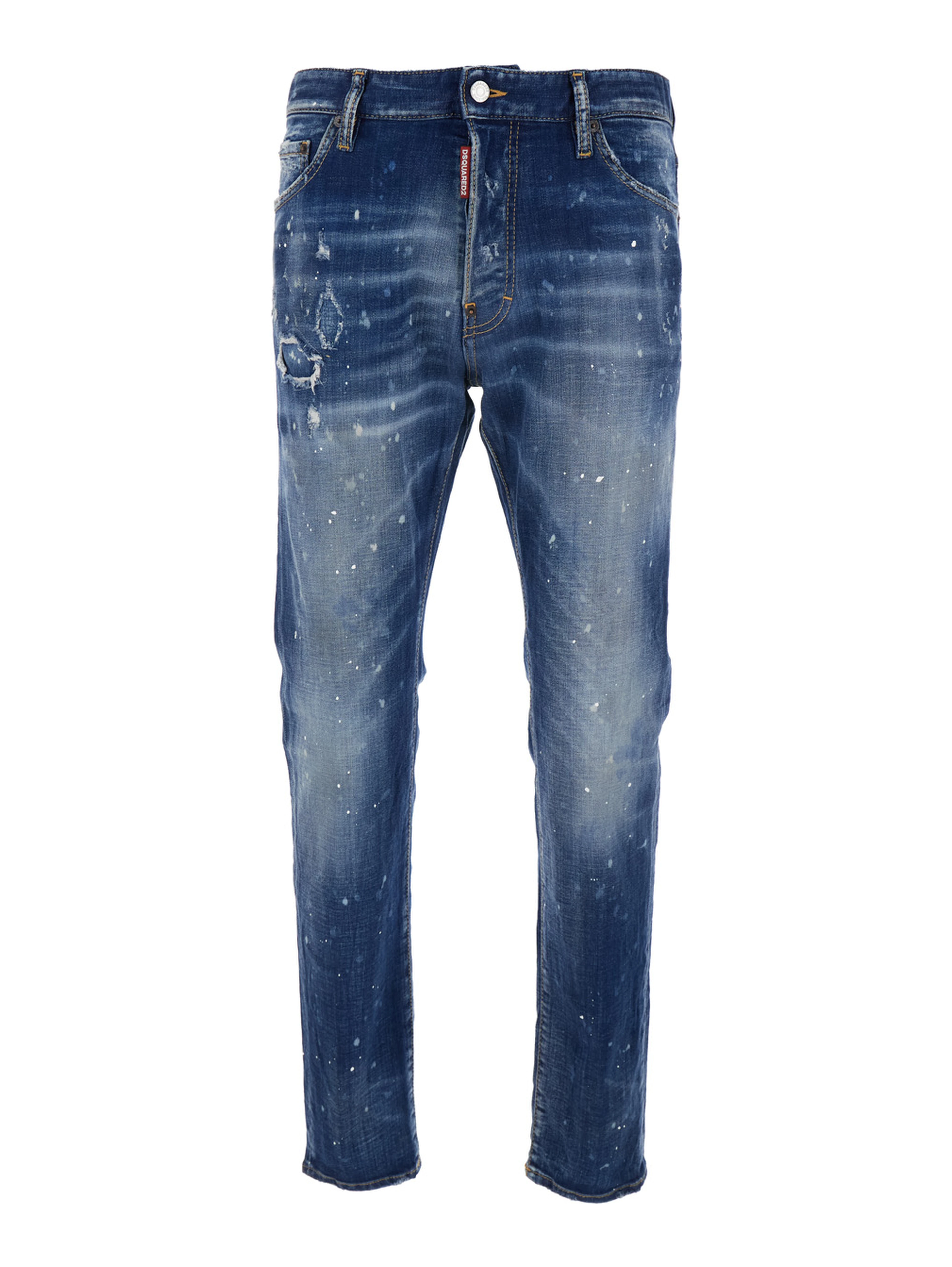Cool Gut Blue Jeans with Belt Loops and All-Over Painted Details in Denim Man