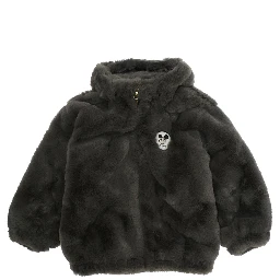 Grey Jacket with Logo Patch on the Front in Faux Fur Boy