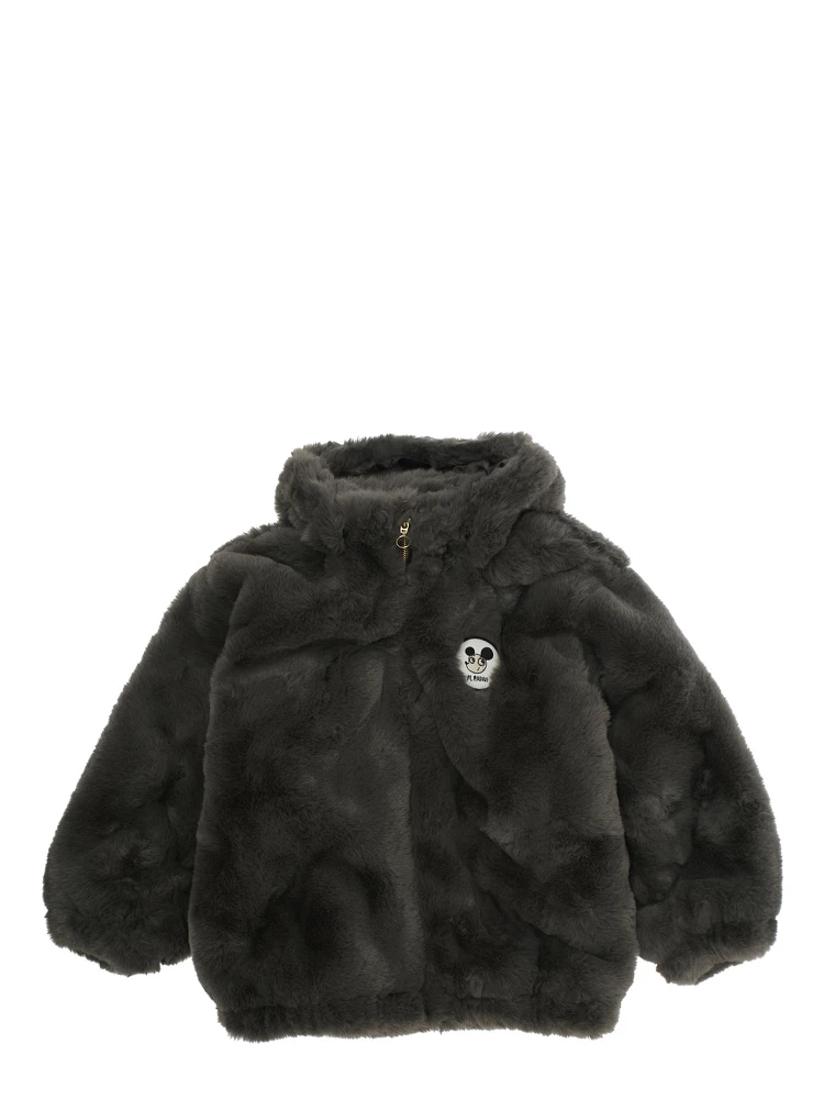 Grey Jacket with Logo Patch on the Front in Faux Fur Boy