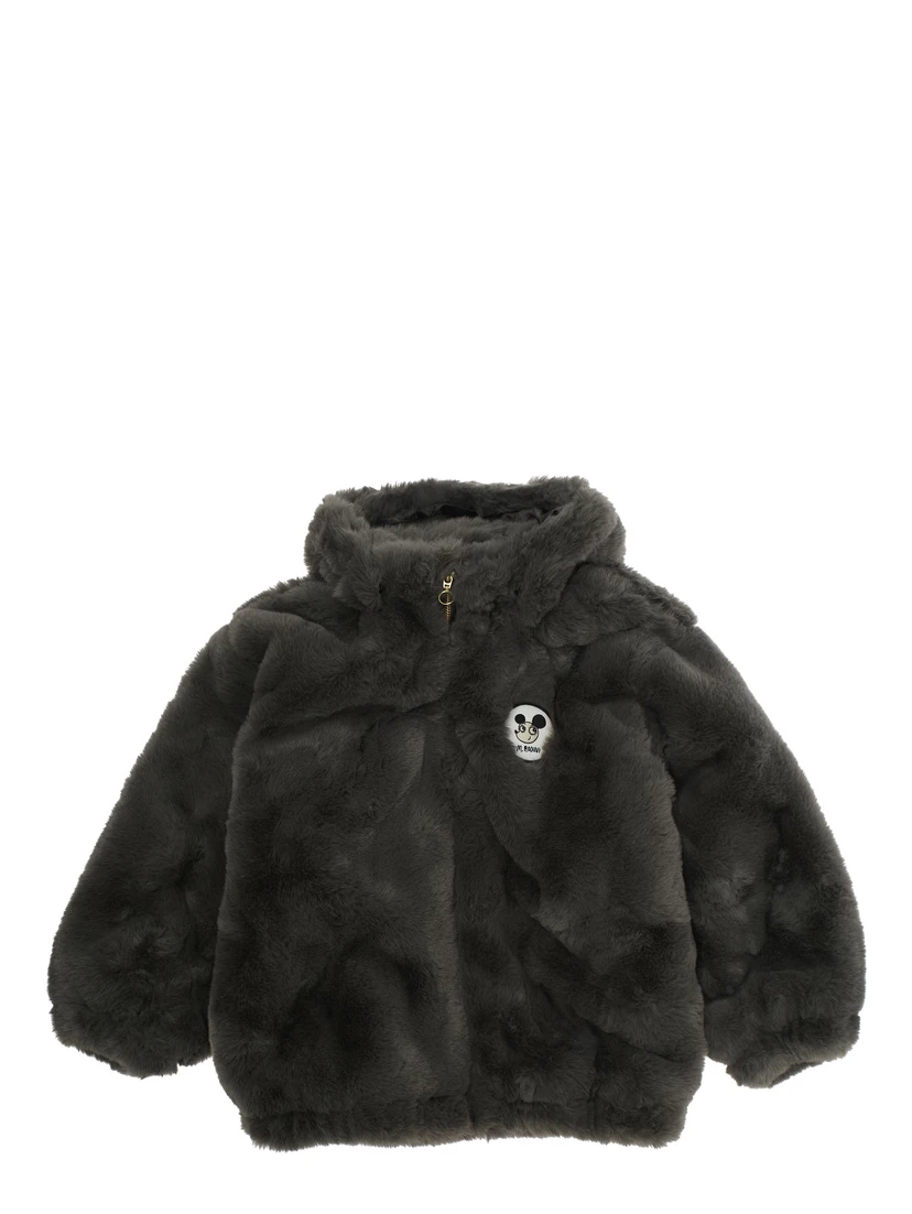 Grey Jacket with Logo Patch on the Front in Faux Fur Boy