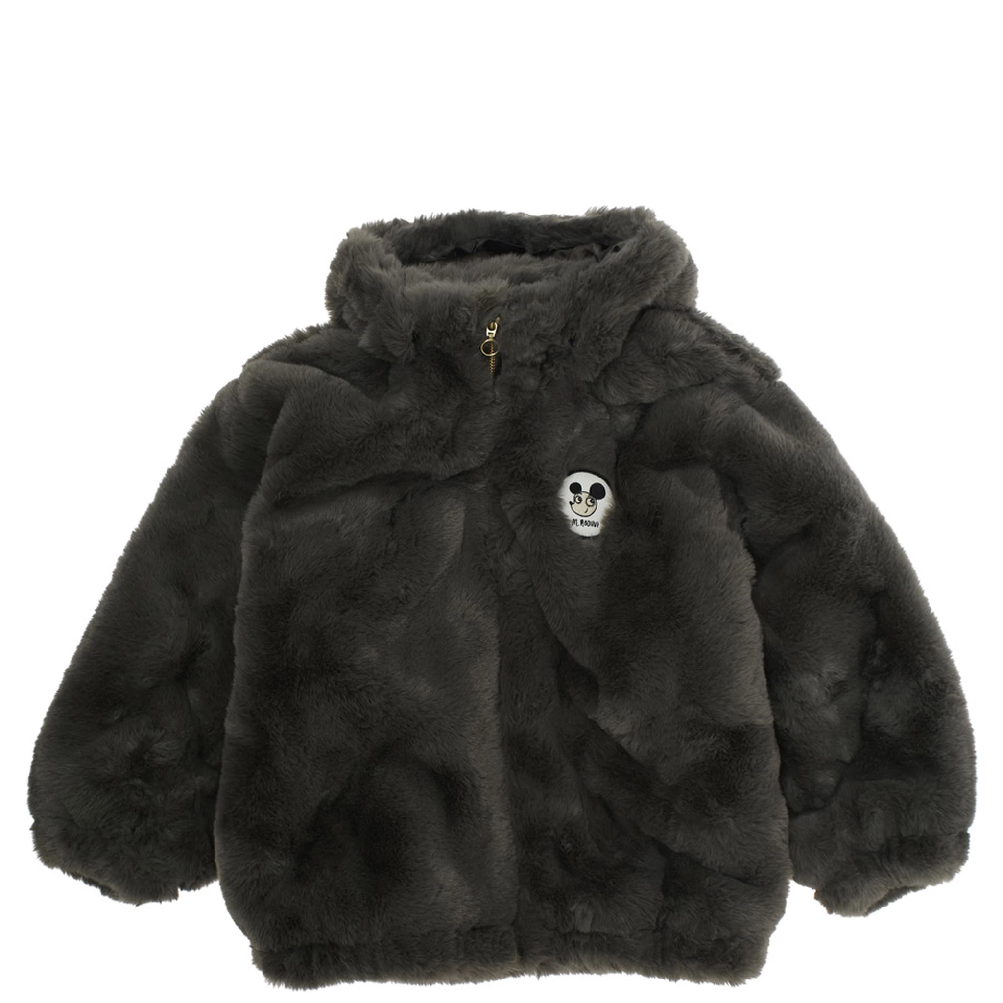 Grey Jacket with Logo Patch on the Front in Faux Fur Boy