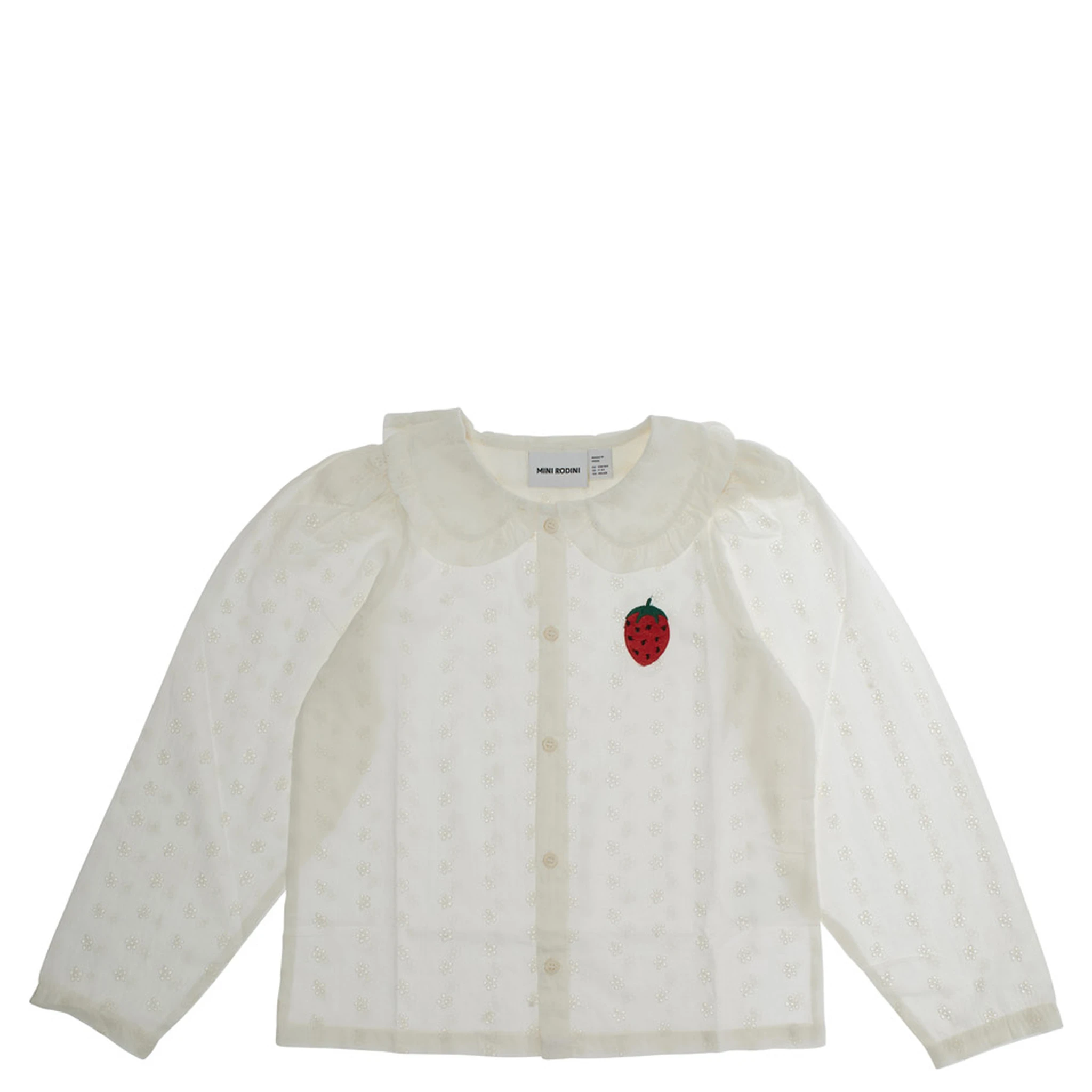 White Shirt with Peter Pan Collar and Strawberry Embroidery in Cotton Girl