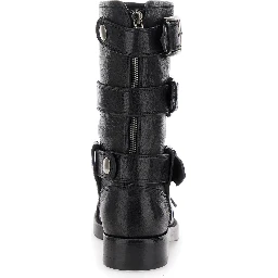 Black Ankle Boots with All-Over Buckles in Leather Woman