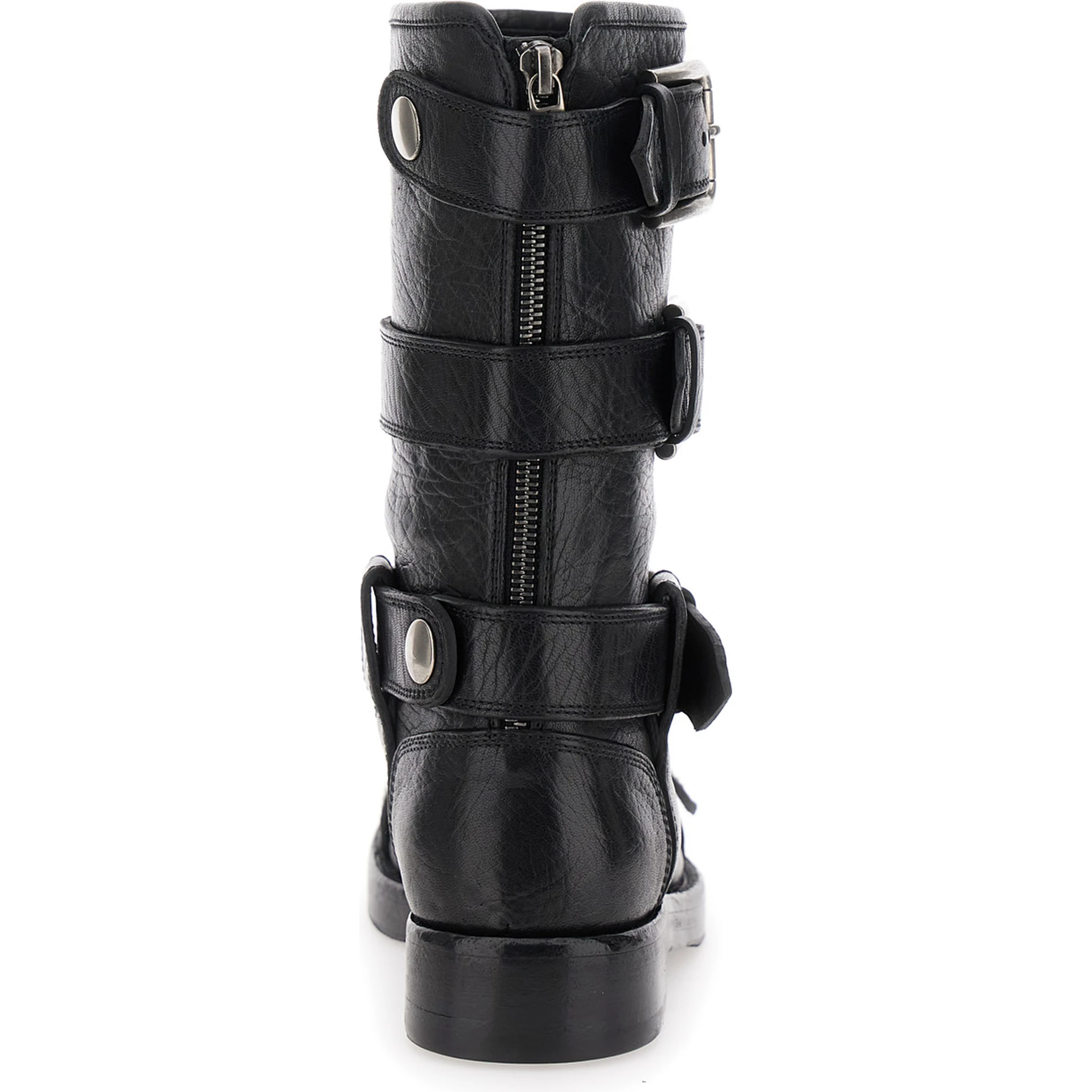 Black Ankle Boots with All-Over Buckles in Leather Woman