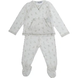 White Set of Two with All-Over Motif in Cotton Baby