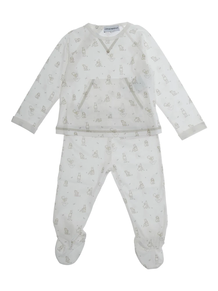 White Set of Two with All-Over Motif in Cotton Baby