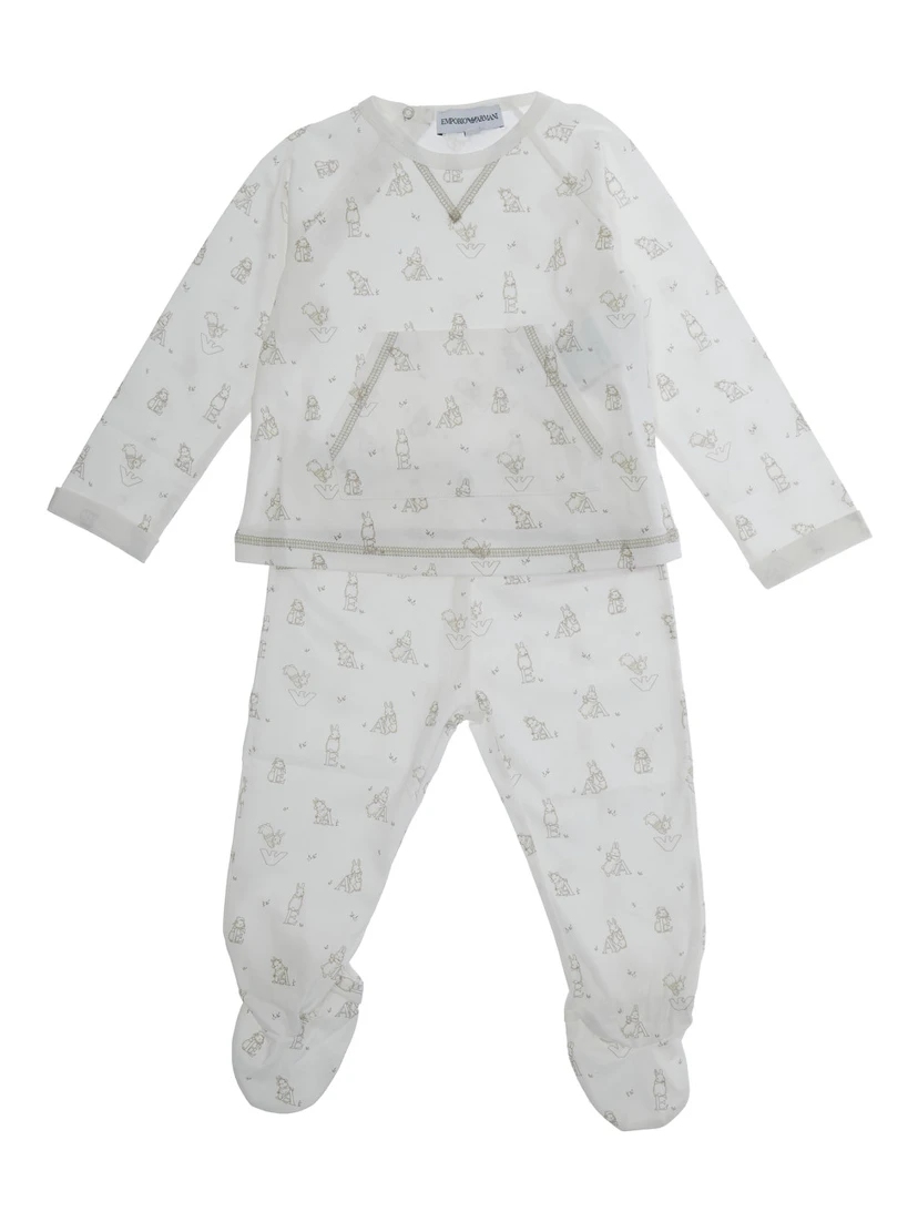 White Set of Two with All-Over Motif in Cotton Baby