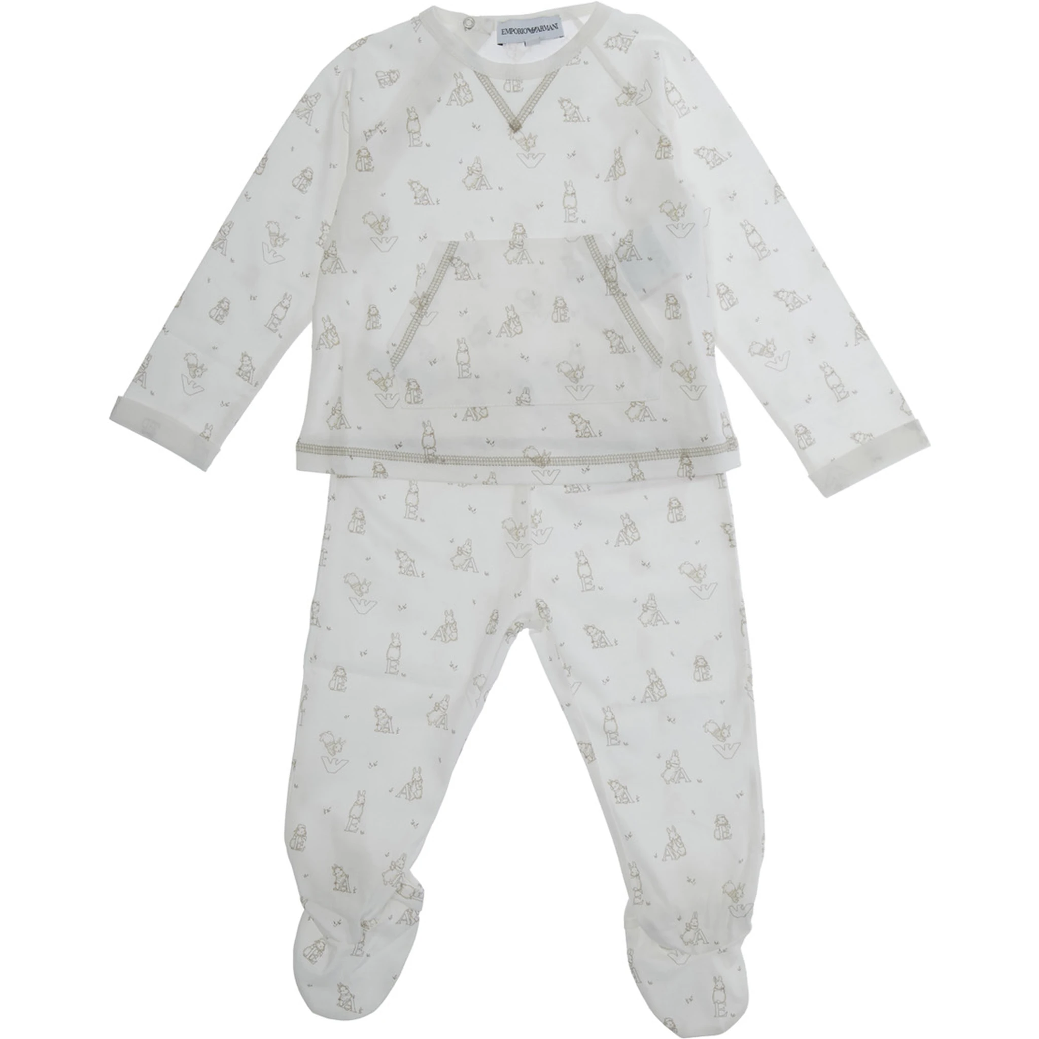 White Set of Two with All-Over Motif in Cotton Baby