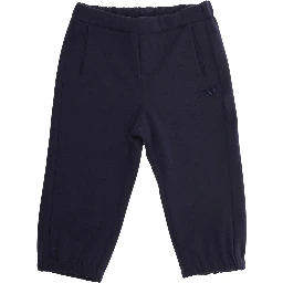 Blue Pants with Elastic Waist and Tonal Logo Embroidery in Viscose Blend Stretch Baby