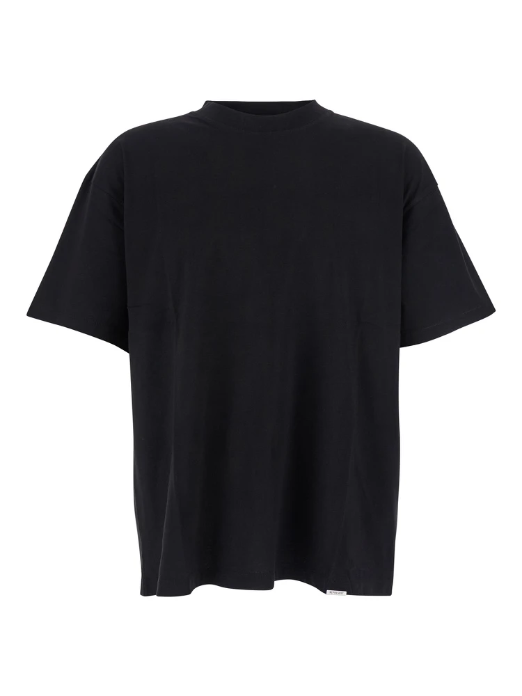 Black Crewneck T-Shirt with Logo Embroidery on the Rear and Logo Patch on the Hem in Cotton Jersey Man