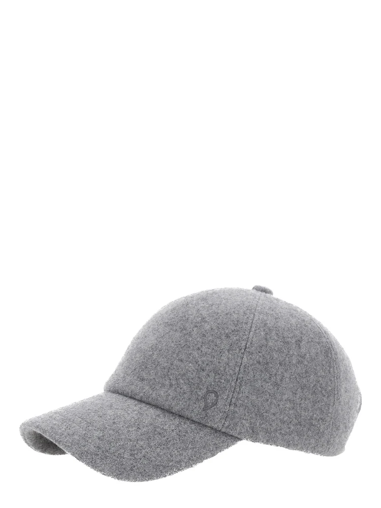 Grey Baseball Cap with Logo Embroidery on the Front in Wool Woman