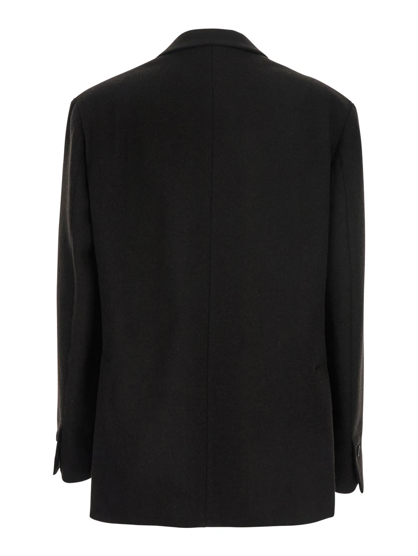 Frost Brown Double-Breasted Jacket with Peak Revers in Wool Woman