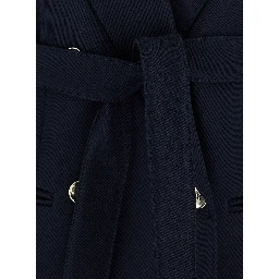 Nomade Blue Double-Breasted Jacket with Peak Revers and Belt in Wool Woman