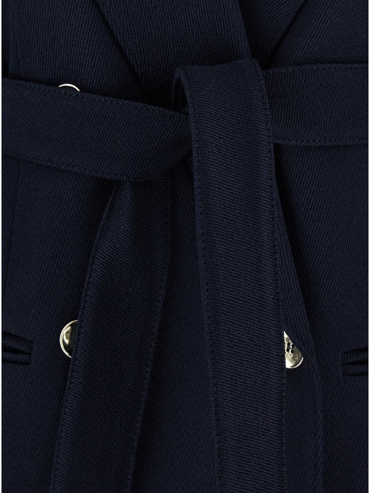 Nomade Blue Double-Breasted Jacket with Peak Revers and Belt in Wool Woman alternative