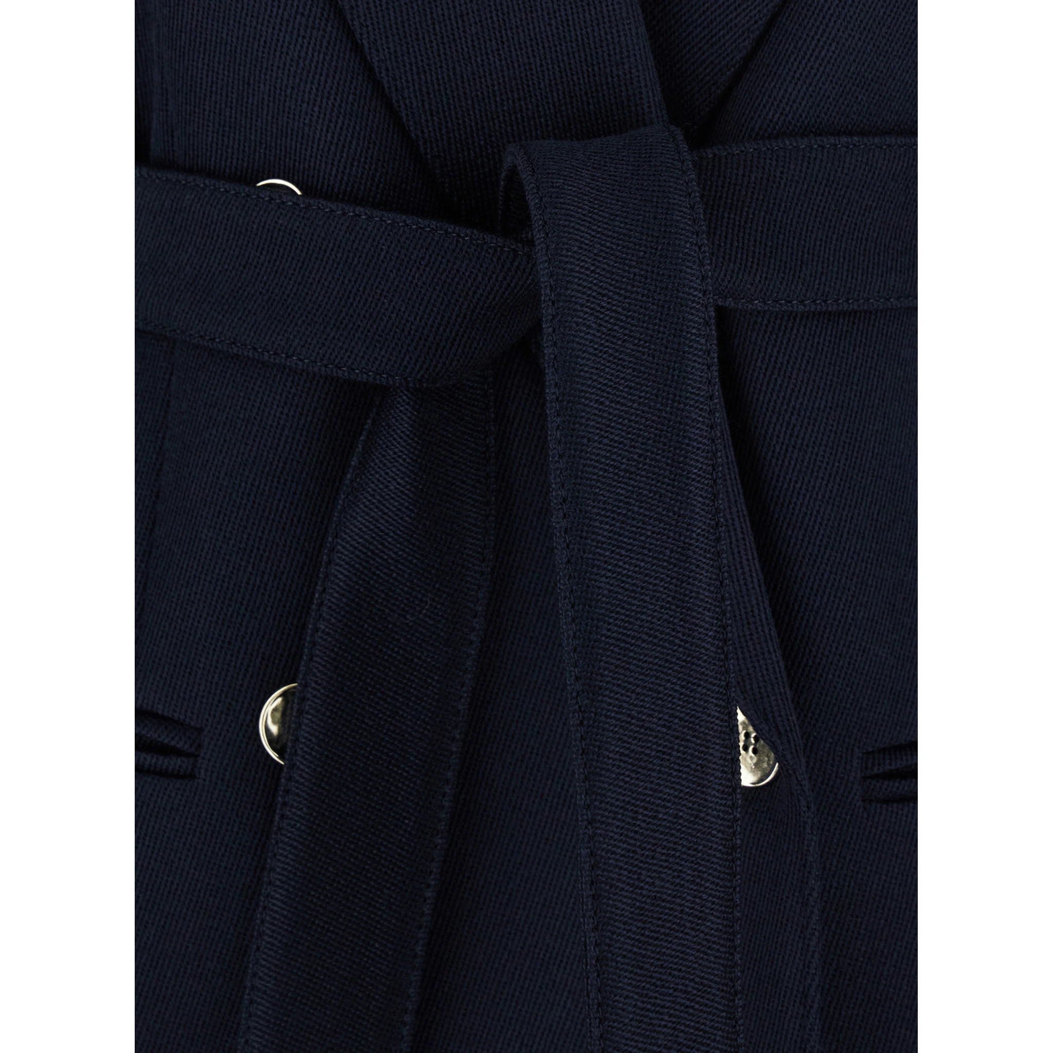 Nomade Blue Double-Breasted Jacket with Peak Revers and Belt in Wool Woman