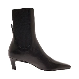 Black Pointed Ankle Boots with Elastica Bands in Leather Woman