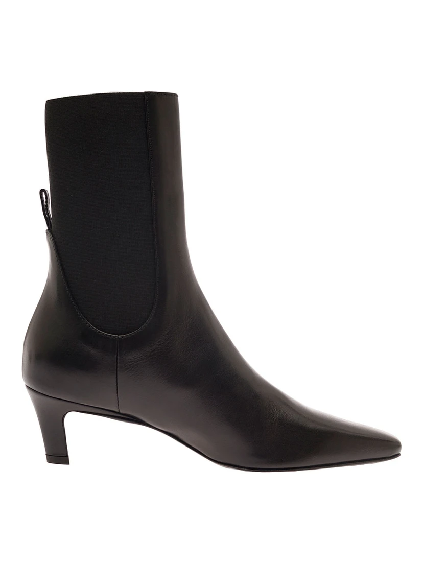 Black Pointed Ankle Boots with Elastica Bands in Leather Woman