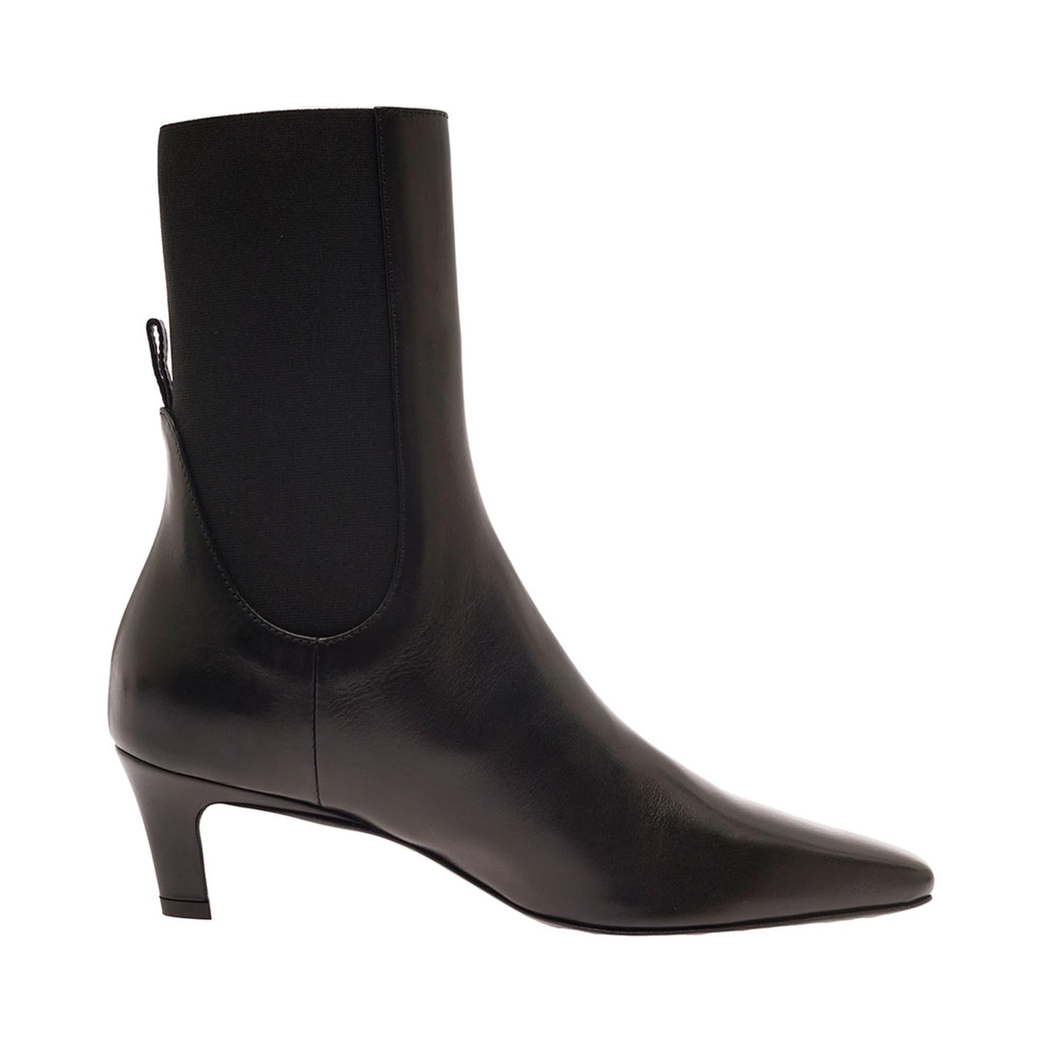 Black Pointed Ankle Boots with Elastica Bands in Leather Woman