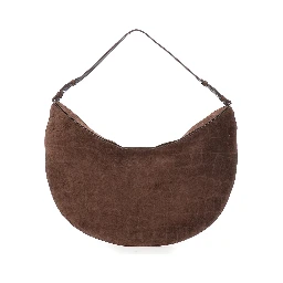 حقيبة كتف كبيرة بنية اللون من لو كاليسو روند، مزودة بحزام قابل للتعديل ونقش جلد التمساح، للنساء