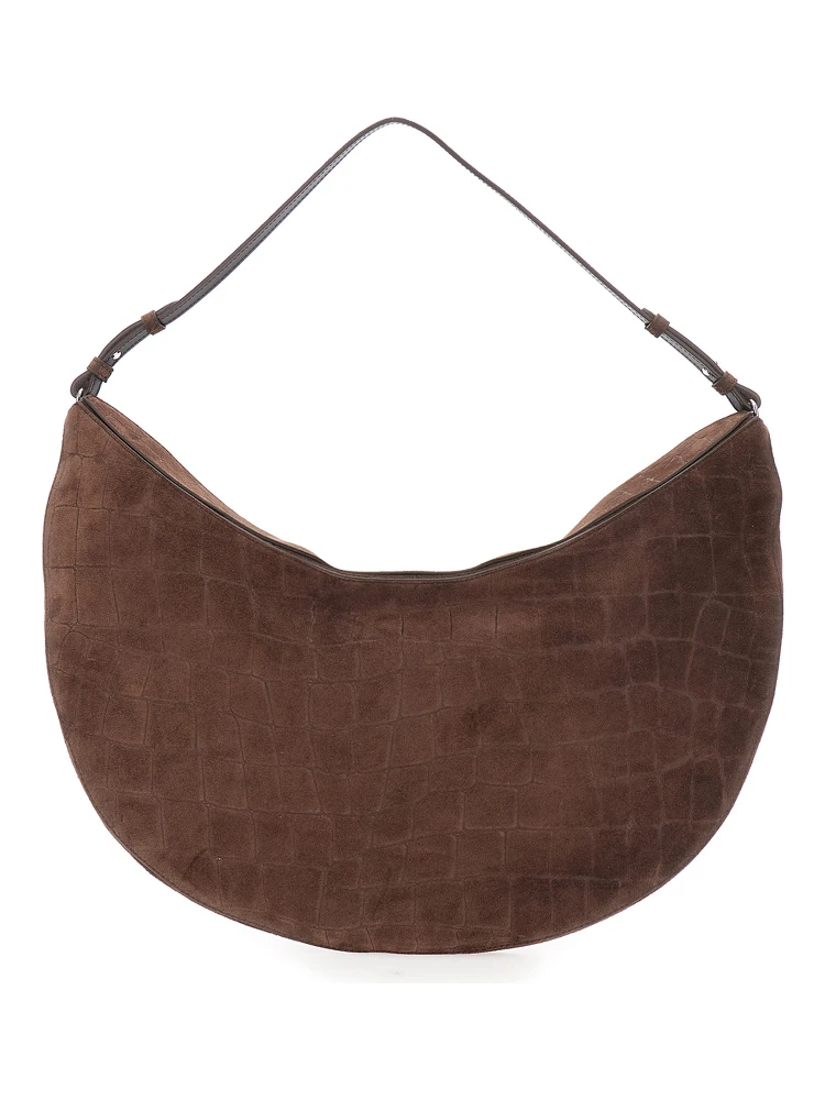 حقيبة كتف كبيرة بنية اللون من لو كاليسو روند، مزودة بحزام قابل للتعديل ونقش جلد التمساح، للنساء alternative