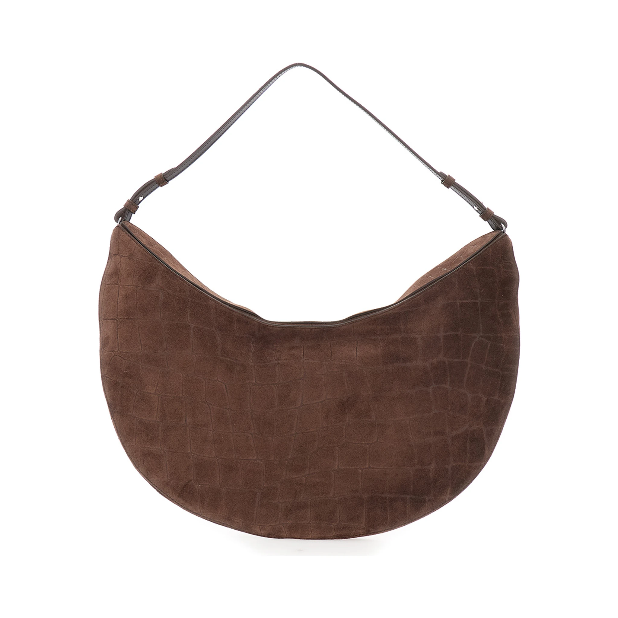 حقيبة كتف كبيرة بنية اللون من لو كاليسو روند، مزودة بحزام قابل للتعديل ونقش جلد التمساح، للنساء